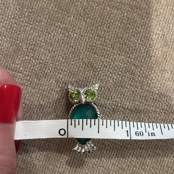 Sterling Silver Owl Clip On Earrings 925 Peridot Eyes Chalcedony Doublet Body - Picture 6 of 12
